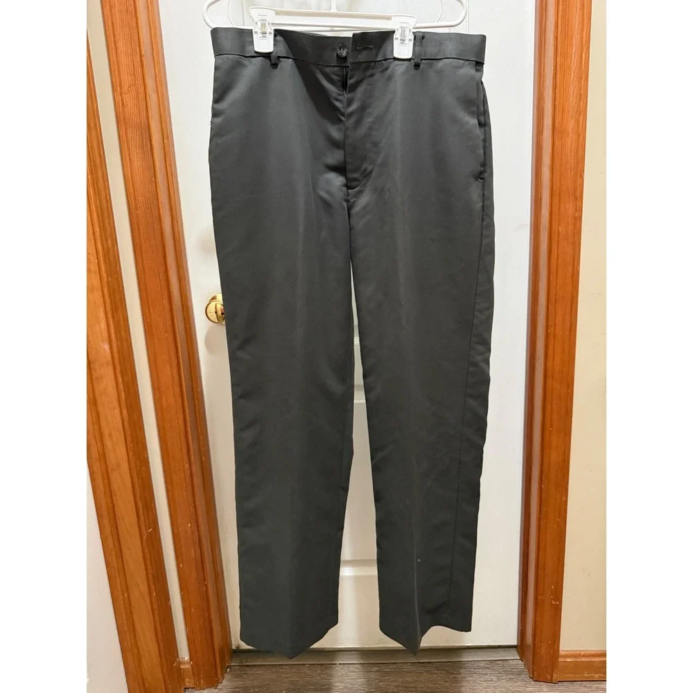 Dockers Men Dress Pant 34x30 Charcoal Grey Black Straight Leg Polyester Trousers